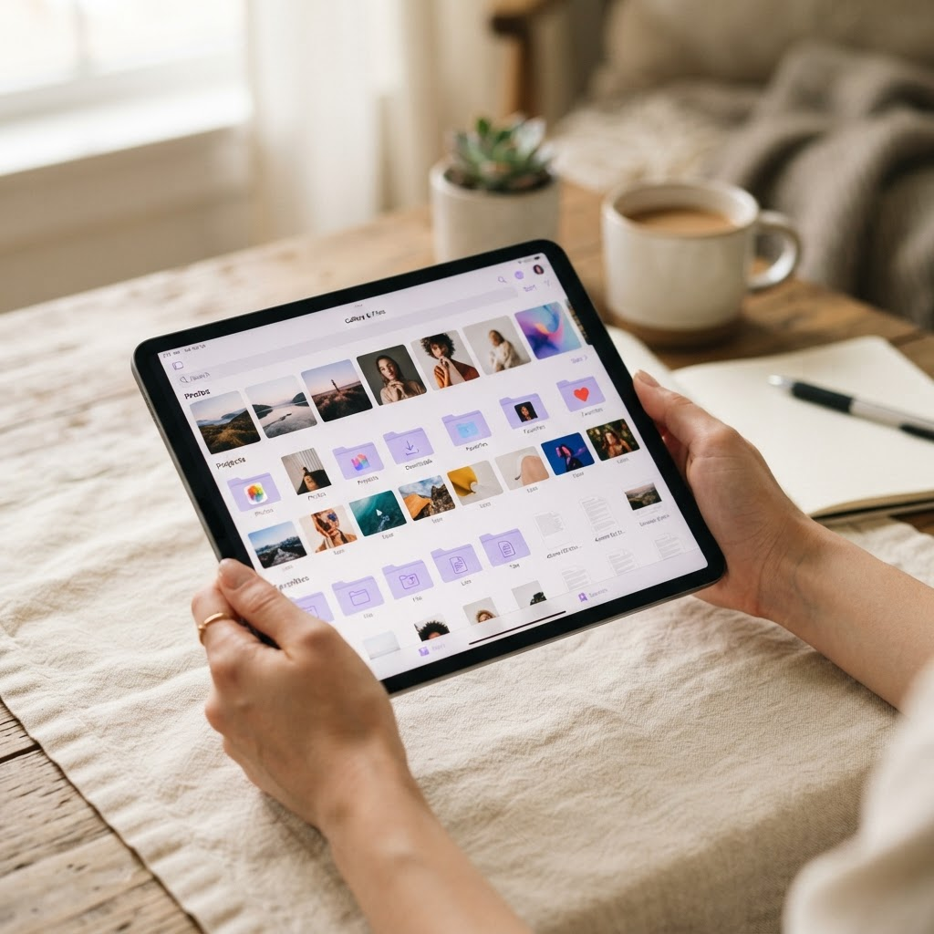 A tidy, automatically organized CloudySeat library on a tablet